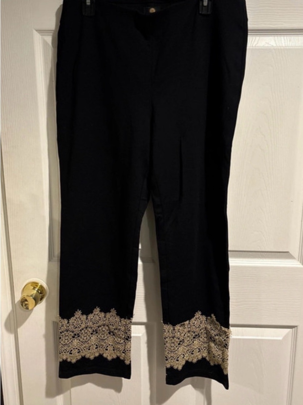 Black Women's Dress Pants with gold Lace Trim